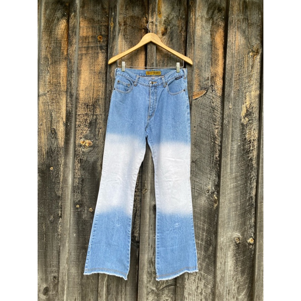 VINTAGE HIGHER STATE flare bleach dyed bohemian western mid rise jeans size 8/30